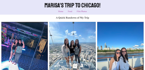 Picture of Marisa's home page for her website